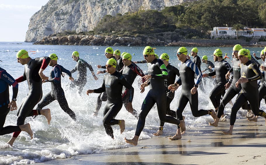triathlon, berenang, kompetisi, gerakan, aksi, energi, ras, air, laut, splash