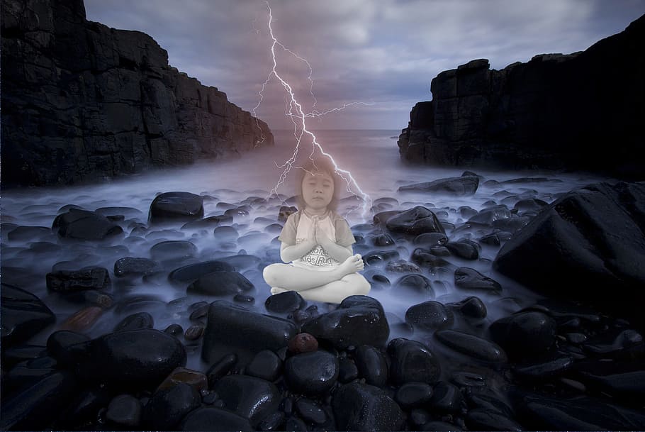 enlightenment, lightening, water, rocks, meditation, prayer, fog, light, lighten, enlighten