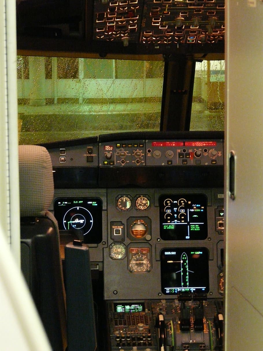 Cockpit, Flight Deck, Aircraft, Fittings, devices, measuring instruments, radar, flyer, interior, transport