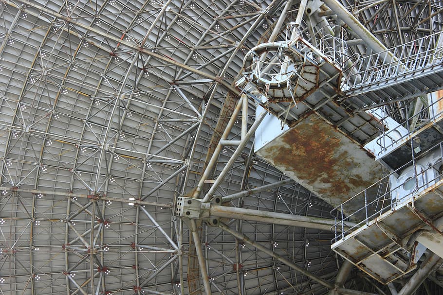 photography of structure, latvia, irbene, radio, telescope, dish, 32m, antenna, receiver, research