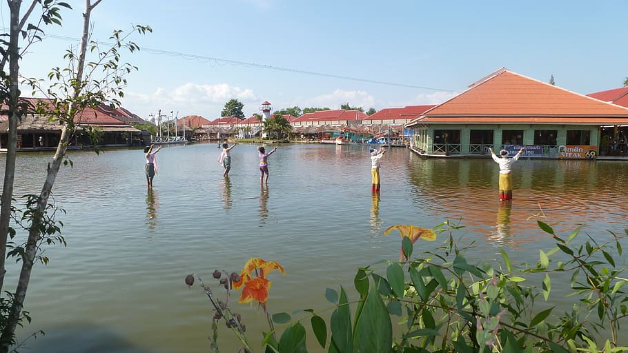 floating market, thailand, hua hin, water, architecture, built structure, building exterior, nature, plant, lake