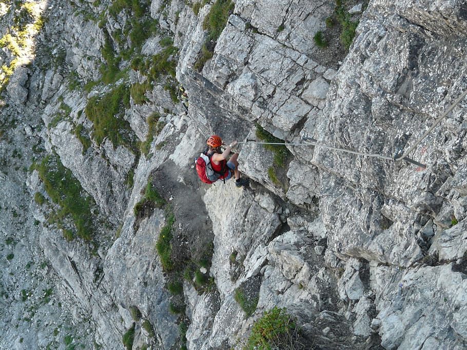 person rock climbing, depend, abandonment, steep, hang, climbing, climber, bergtour, tour, risk