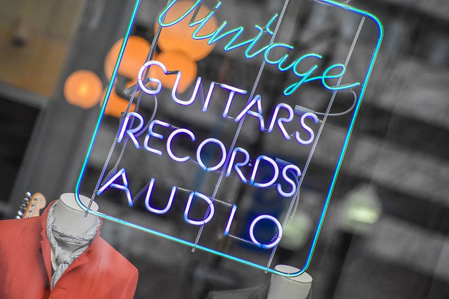 guitars records, audio, led, signage, mannequin, fashion, accessory, shopping, mall, music