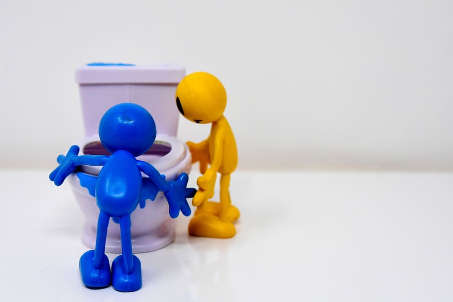 blue, yellow, characters, standing, toilet bowl illustration, loo, toilet, smiley, puke, toilet hug