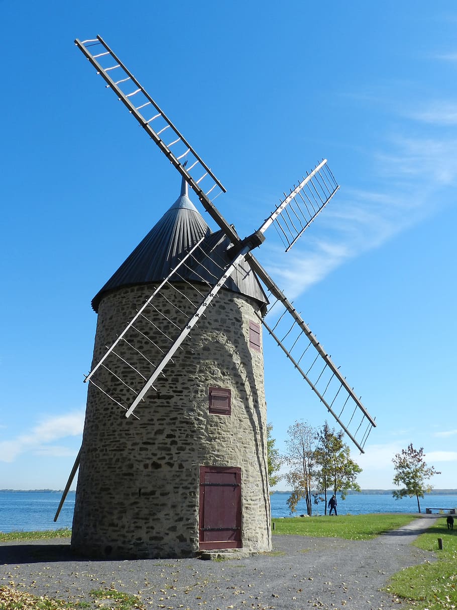 古い, ミル, 風車, 水, 空, アンティーク, 構造, セントルイス湖, ケベック, カナダ