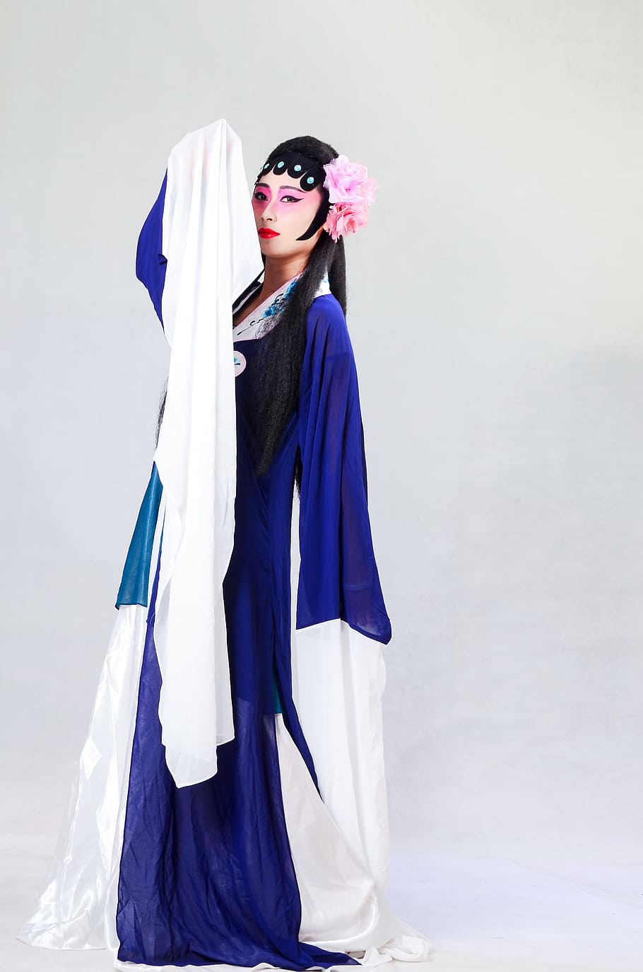 women, blue, white, geisha robe, beijing opera, china, quintessence, clothing, traditional, asoan