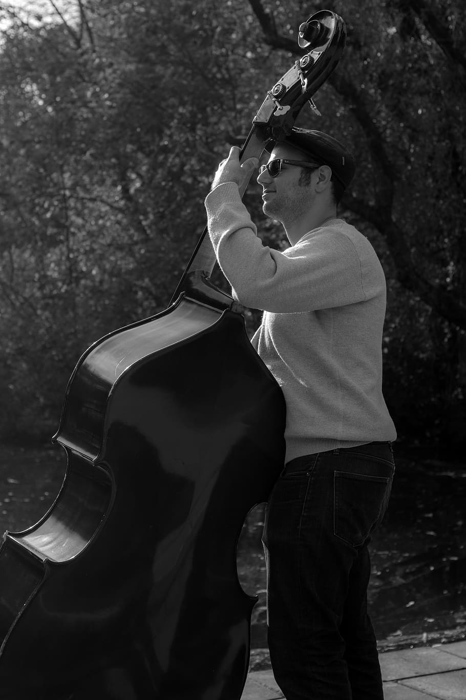 man, playing, double, bass instrument, holding, cello, musician, musical instrument, music, bass