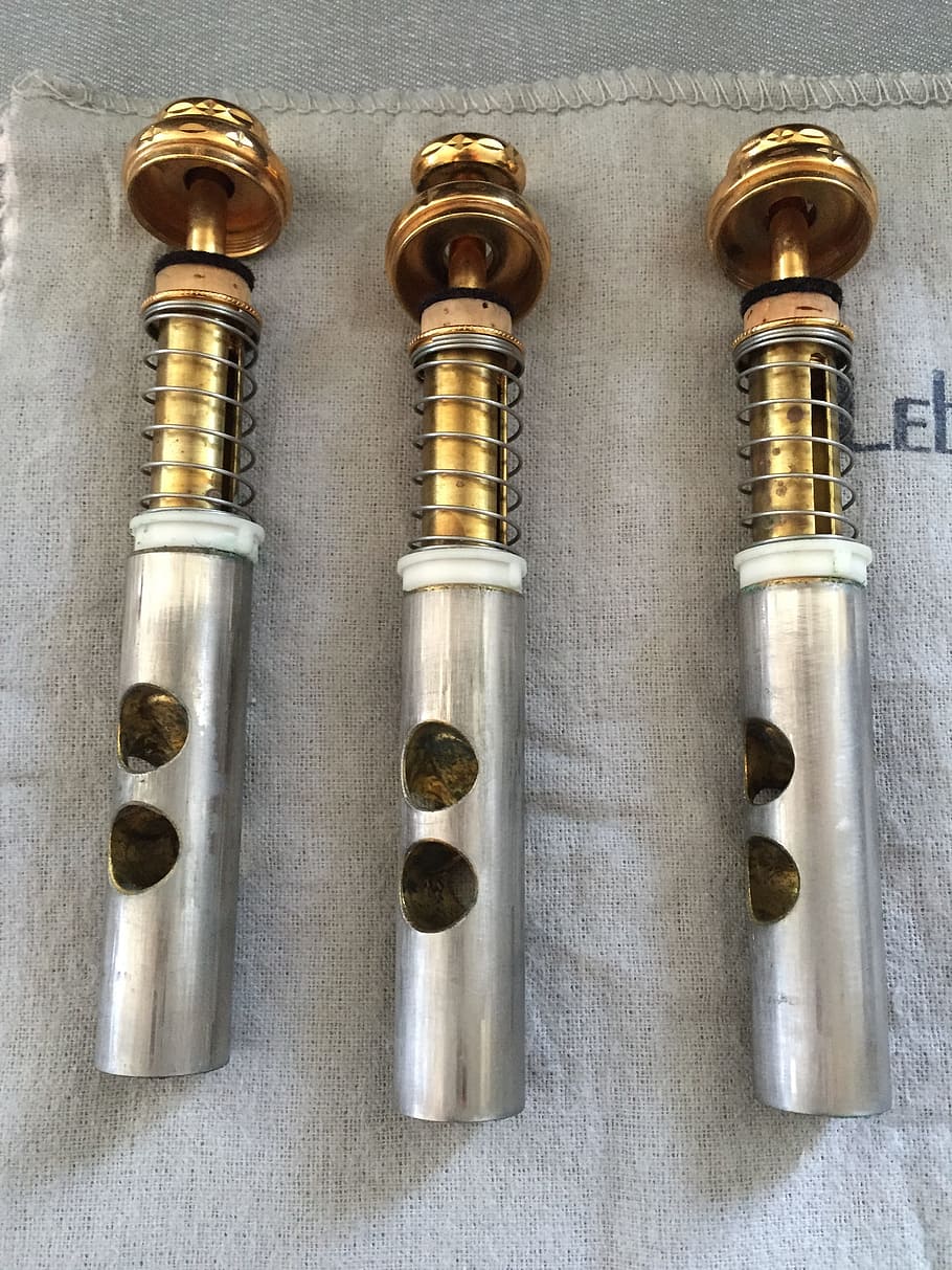 Trumpet, Piston Valve, valve, trumpet valve, instrumen, kuningan, peralatan, klakson, kunci, berwarna emas