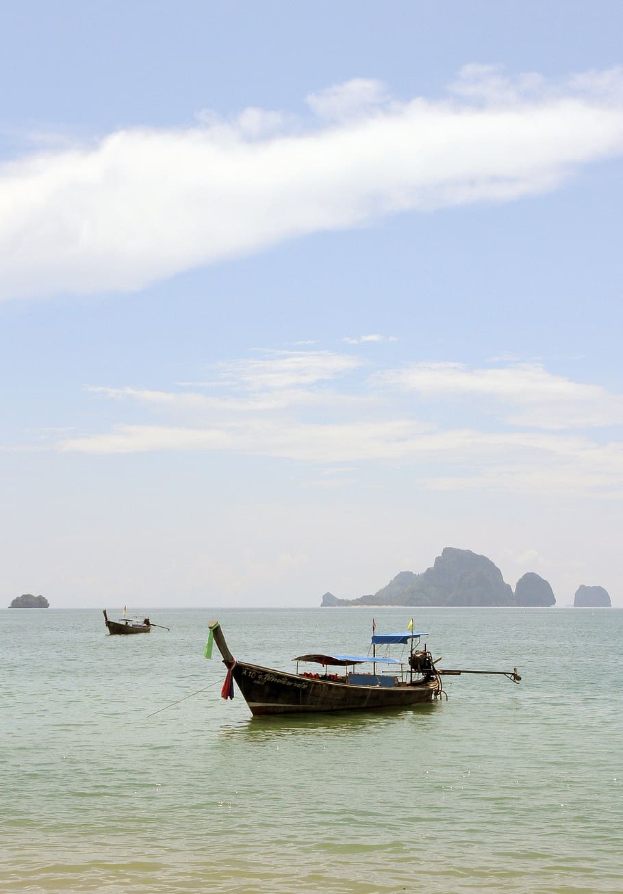thailand, boats, shore, sea, krabi, nature, sky, water, vacation, tropical