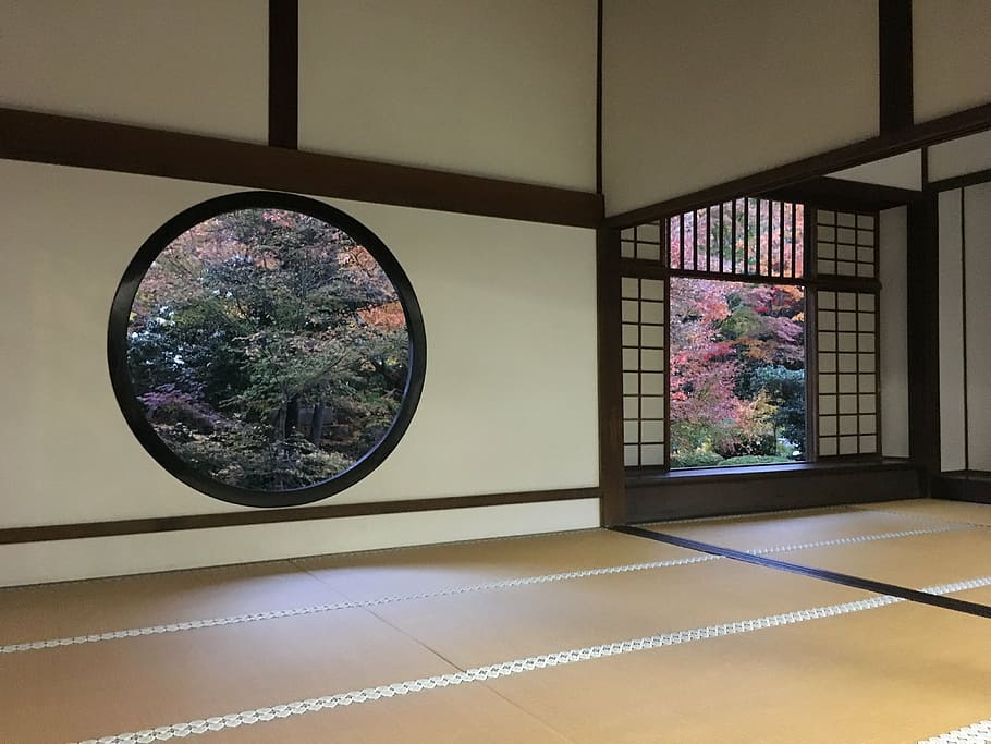 wall mirror, autumnal leaves, temple, tatami mats, japanese style, japanese-style room, japan house, k, japan garden, houses