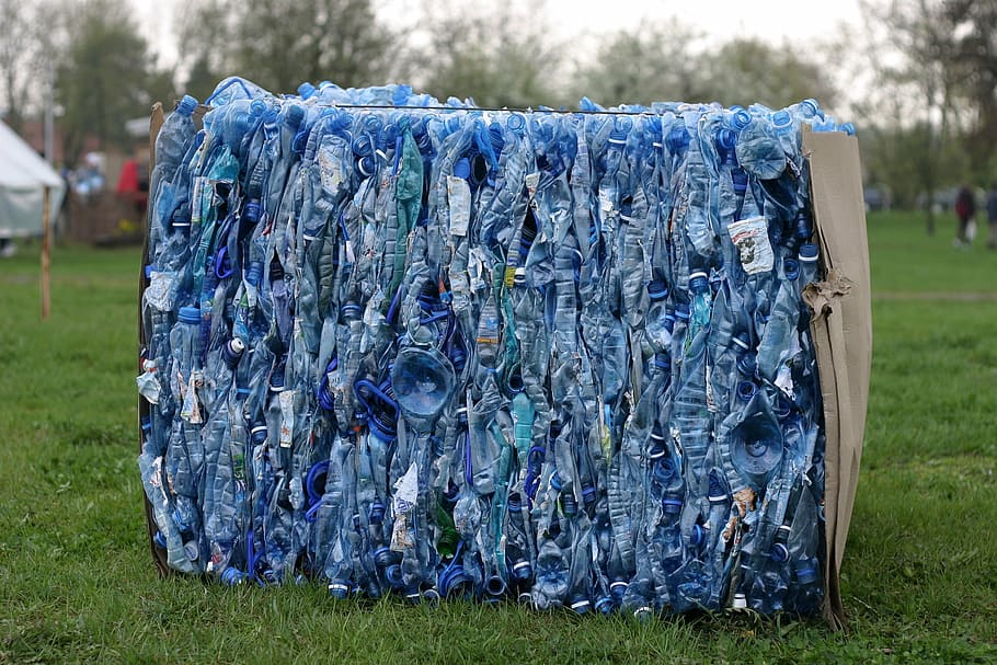 dobrável, azul, garrafa de plástico, lixo, reciclagem, cesta, participando da pureza do, plástico, processamento, garrafas de plástico