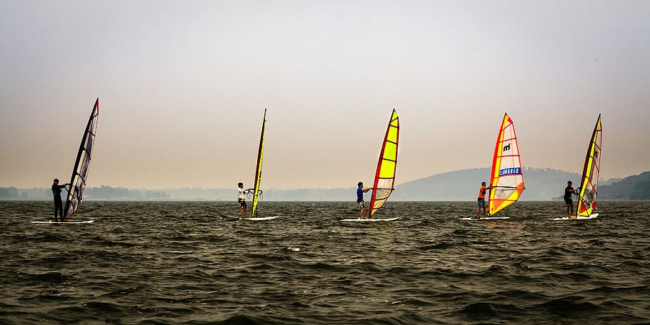 marine, sky, sailboat, water, sea, sport, windsurfing, nature, leisure activity, beach