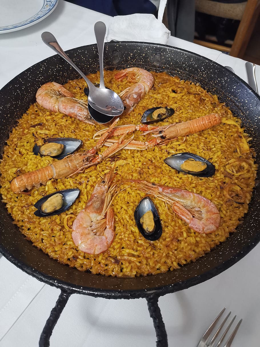 valencia, paella, food, rice, spain, mediterranean, delicious, shrimp, food and drink, kitchen utensil