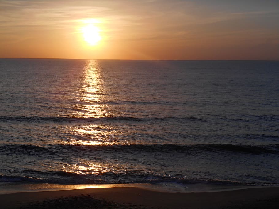 matahari terbit, laut, pantai, matahari terbenam, lautan, florida, melbourne, musim panas, ombak, refleksi