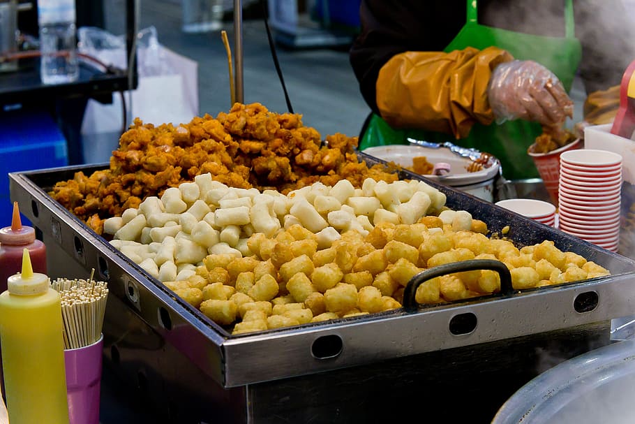 korean street food, seoul, korea, food, food and drink, market, freshness, market stall, retail, business