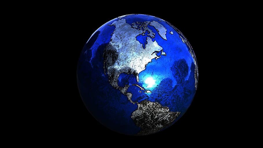 blue, silver earth model 3, 3d, digital, illustration, 3d model, world, earth, geography, education