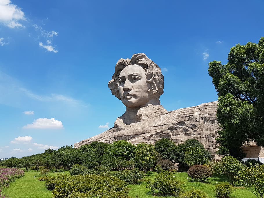 Changsha, Orange Isle, Mao Zedong, China, stone, giant eye, cloud - sky, sky, statue, sculpture