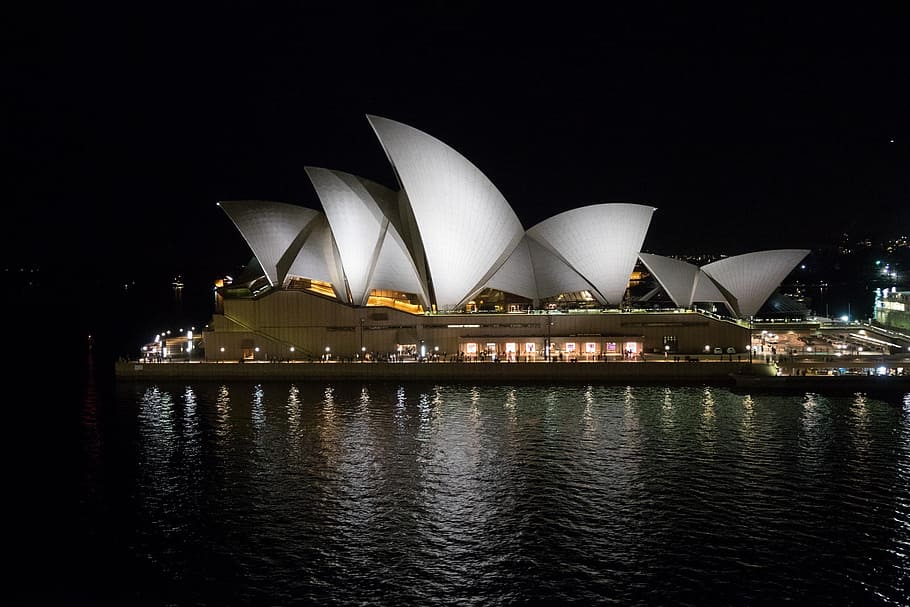 austrália, ópera de sydney, ópera, sydney, noite, arquitetura, famoso lugar, nova gales do sul, arquitetura e edifícios, estrutura construída