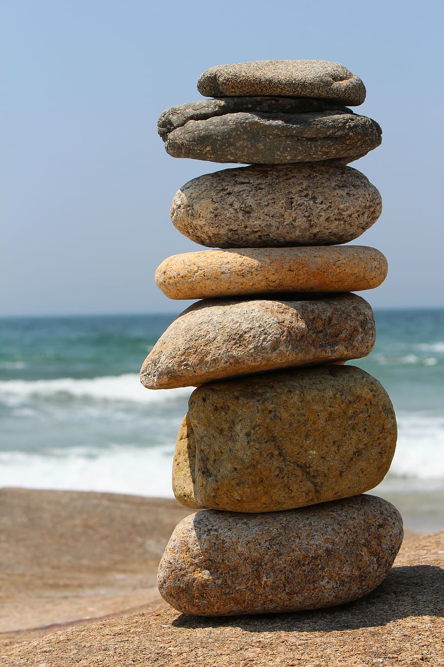 mar, roche, rodillo, apilar, naturaleza, vista, azul, equilibrio, guijarro, piedra - Objeto