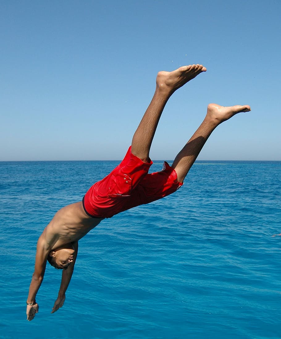 Boy, Diving, Water, diver, lake, public domain, Summer, sea, jumping, outdoors