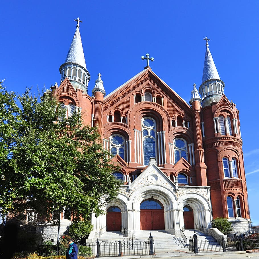 architecture, church, religion, cathedral, travel, exterior, building, tower, augusta, georgia