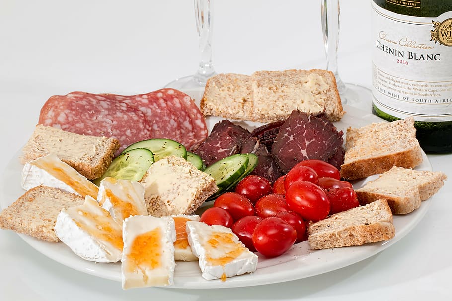 cold, cut, meat, platter, food platter, cheese, salami, smoked beef, tomato, snack