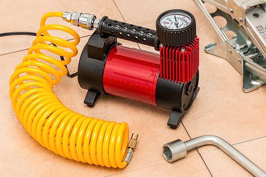 compressor, tire pump, tyre pump, pressure, inflate, tool, air, compression, hose, repair