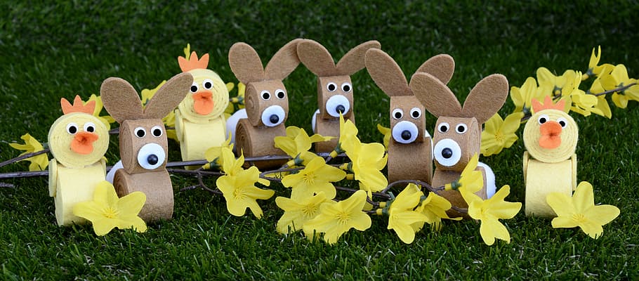 patos, decoraciones de conejos, hierba, pascua, conejito de pascua, polluelos, gitano, casero, pascua feliz, decoración