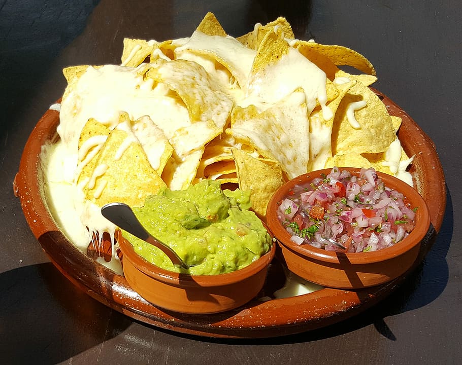 nachos on bowl, Guacamole, Chips, Dips, Dip, Ui, Cheese, tapas, mexican, nachos