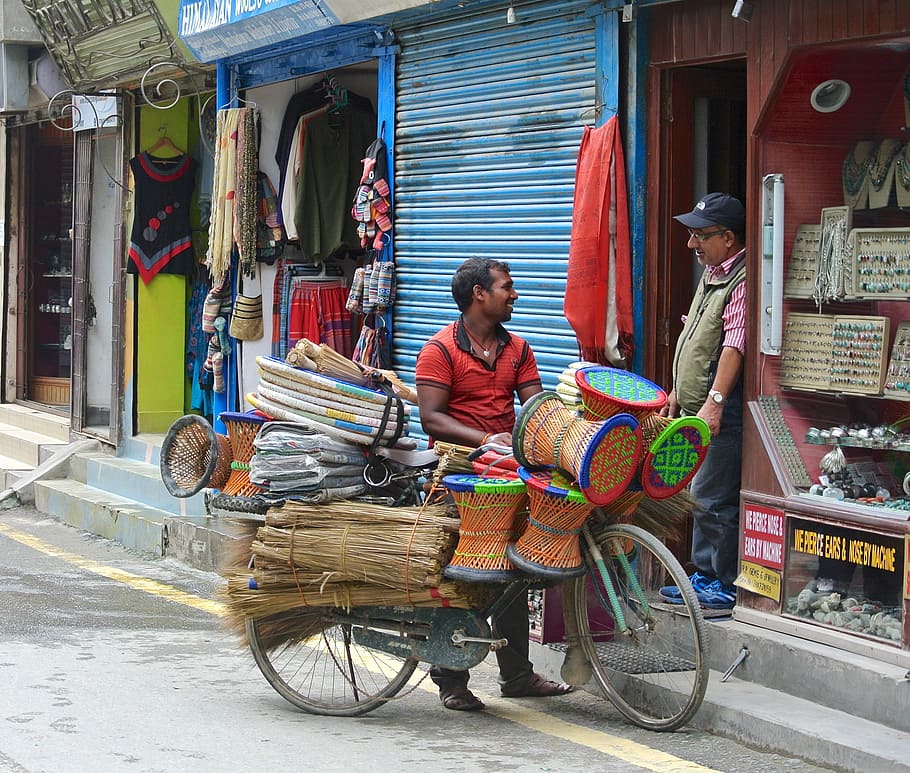 kathmandu, nepal, vendedor ambulante, vendedor, ásia, thamel, rua, mercado, varejo, adulto