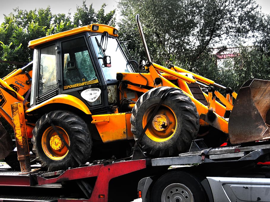 orange bulldozer, Excavators, Shovel, Truck, Transport, vehicle, traffic, site, build, construction work