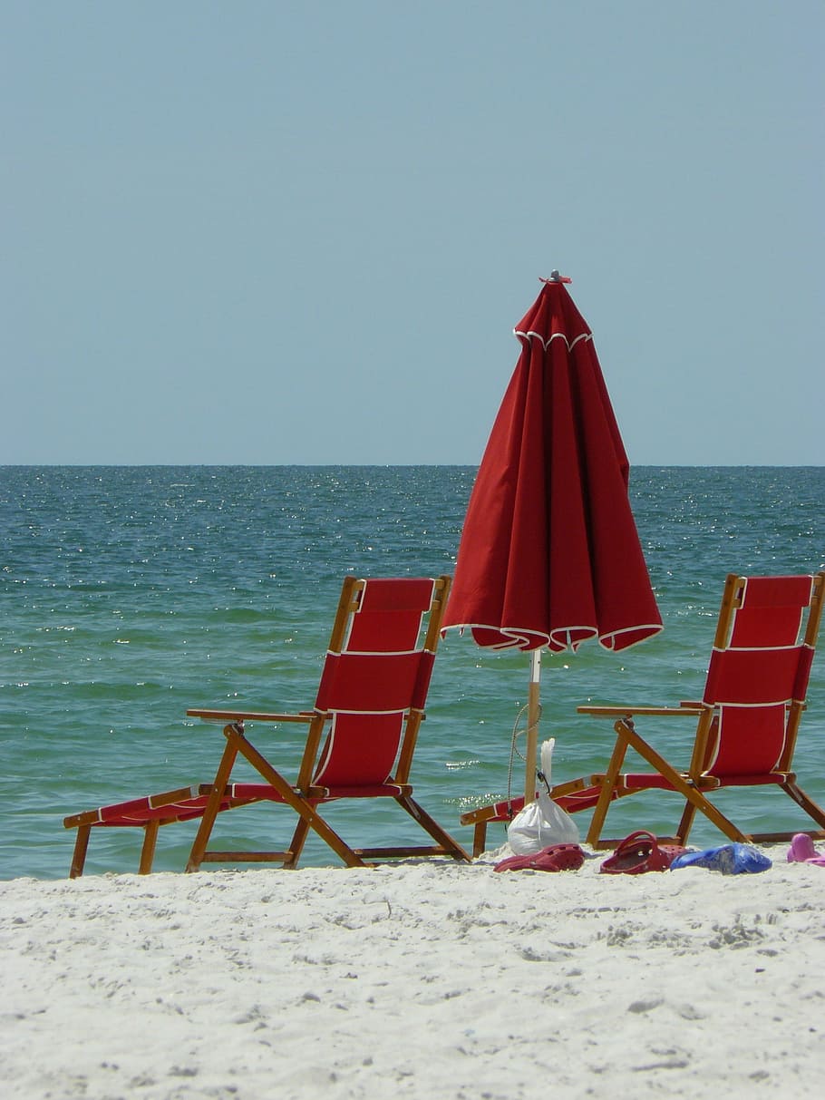 naples, florida, beach, sea, sand, umbrella, red, water, salt, ocean