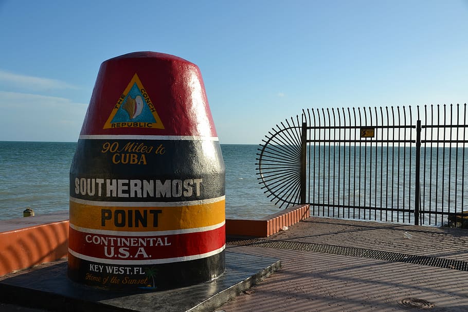 steel fence, ocean, southermost point, key west, cuba, keys, florida, usa, holiday, water