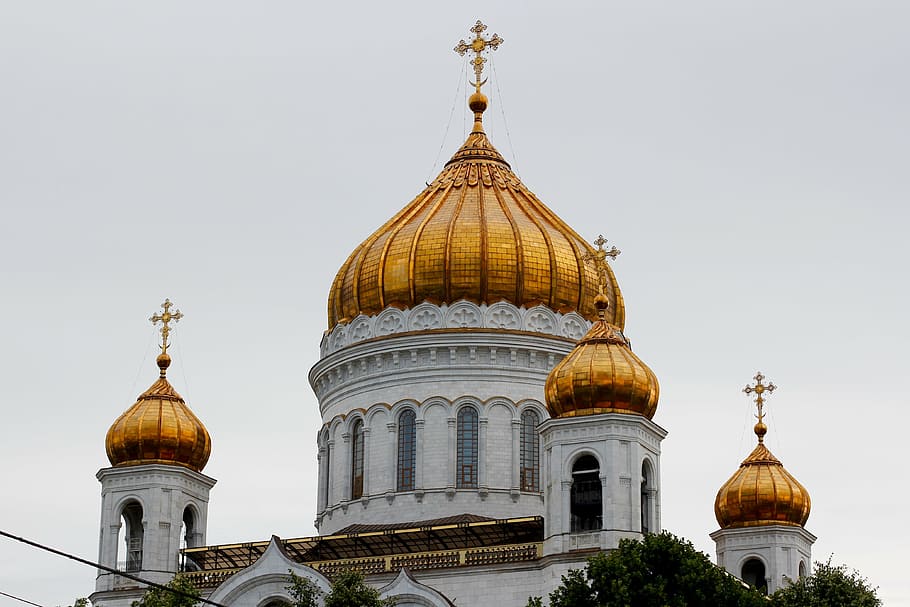 церковь, золотой, купол, россия, москва, православный, русская православная церковь, исторически, монастырь, башня