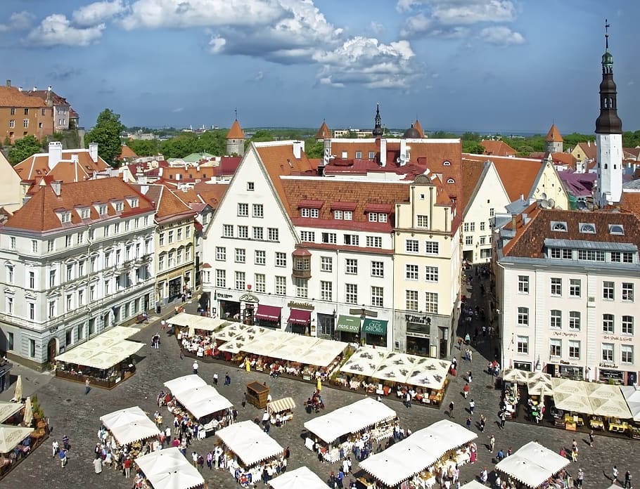 estonia, tallinn, historic center, town hall square, historically, panorama, architecture, baltic states, building exterior, built structure