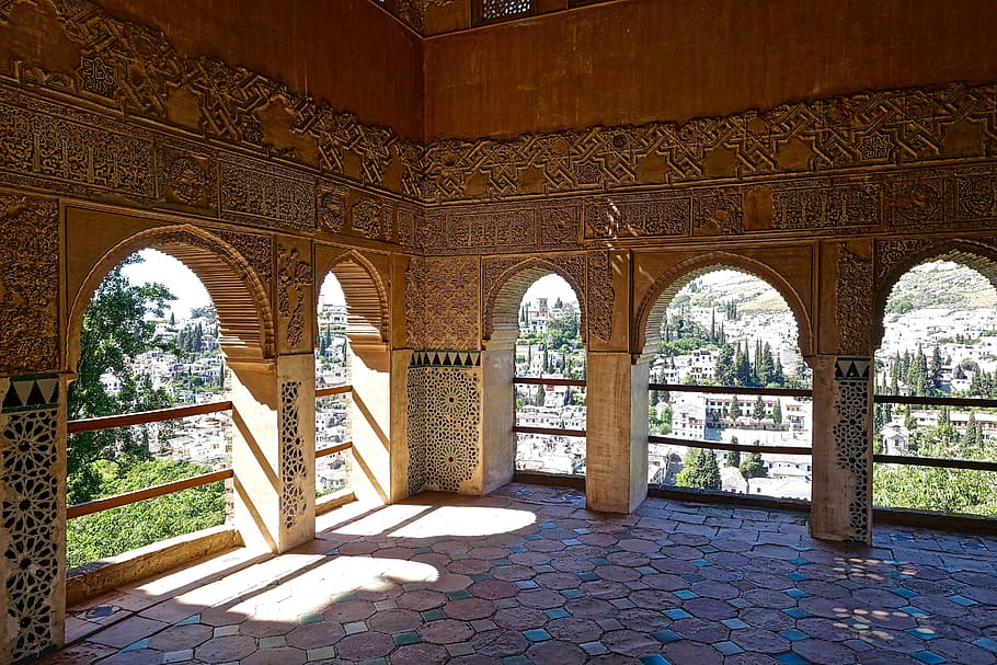 Alhambra, Lengkungan, Moor, Dekorasi, plasterwork, Spanyol, arsitektur, bangunan, arab, sejarah