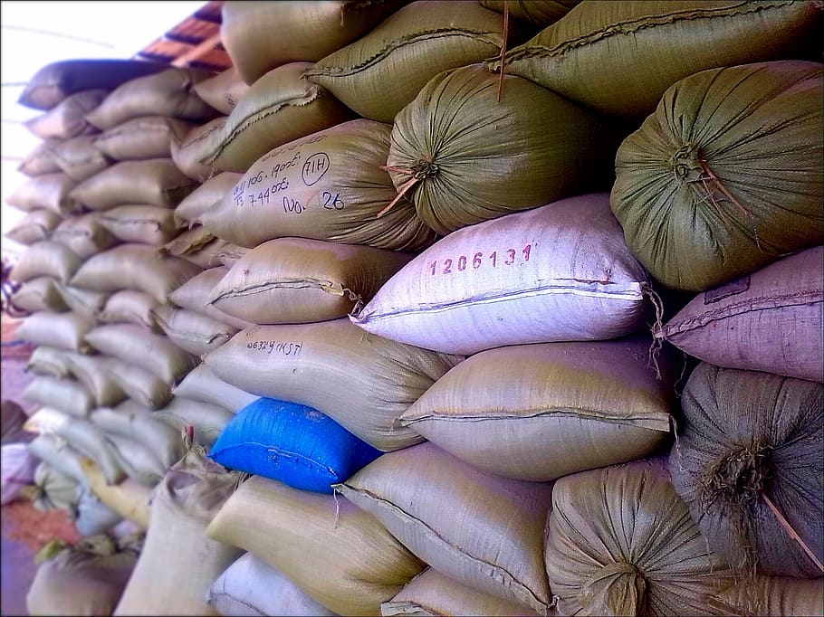 rice sacks, rice, sacks, storage, grain, food, white, raw, sack, dry