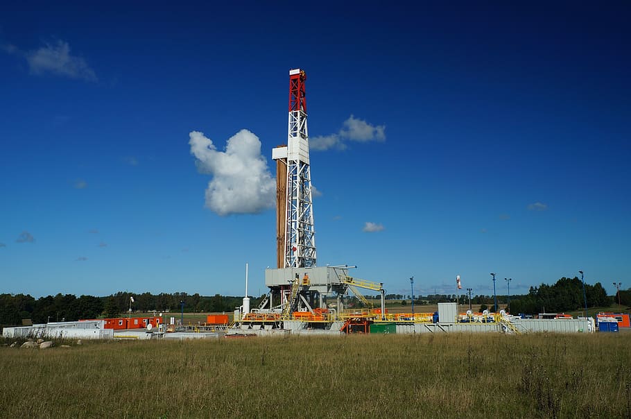 branco, vermelho, torre de metal, azul, céu, gás, plataforma de petróleo, plataforma de perfuração, indústria, geração de combustível e energia