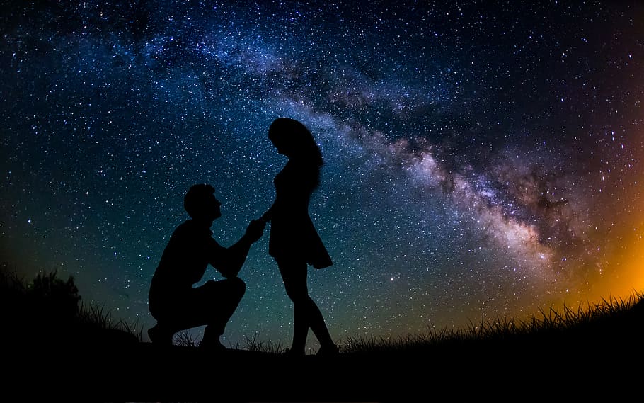 pertunangan, pasangan, malam, langit, kebersamaan, dua orang, bintang - ruang, astronomi, keluarga, ruang