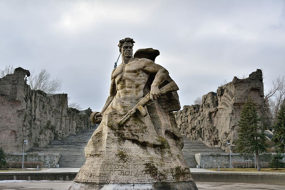 volgograd, stalingrad metro station, monument, sculpture, may 9, memory, the second world war, statue, art and craft, history