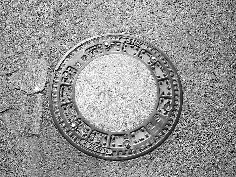 Manhole Cover, Lid, Road, gullideckel, metal, wastewater, channel, circle, close-up, full frame