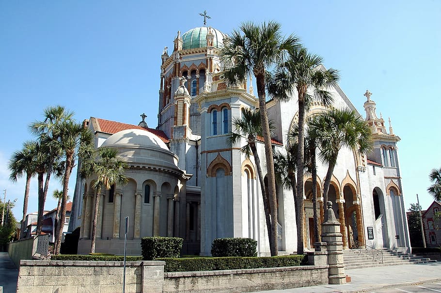 church, cathedral, st augustine, florida, steeple, historic, landmark, architecture, city, famous