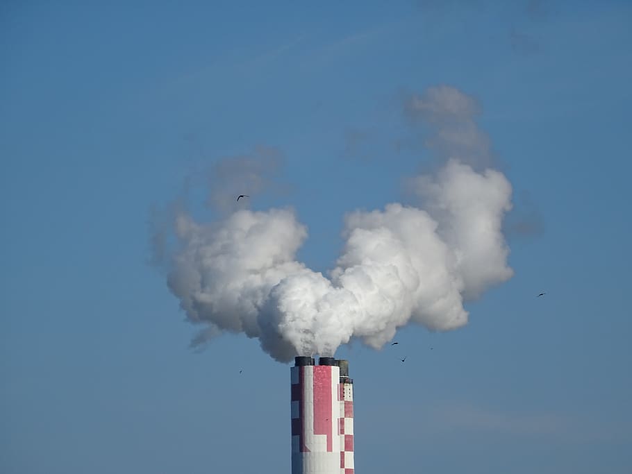 humo, vapor, medio ambiente, contaminación, industria, calor y planta de energía, combustión, cielo, azul, blanco