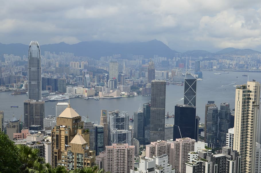 Hong Kong, rascacielos, pico, autobús, rascacielos de hong kong, paisaje urbano, finanzas, negocios, horizonte de hong kong, hongkong