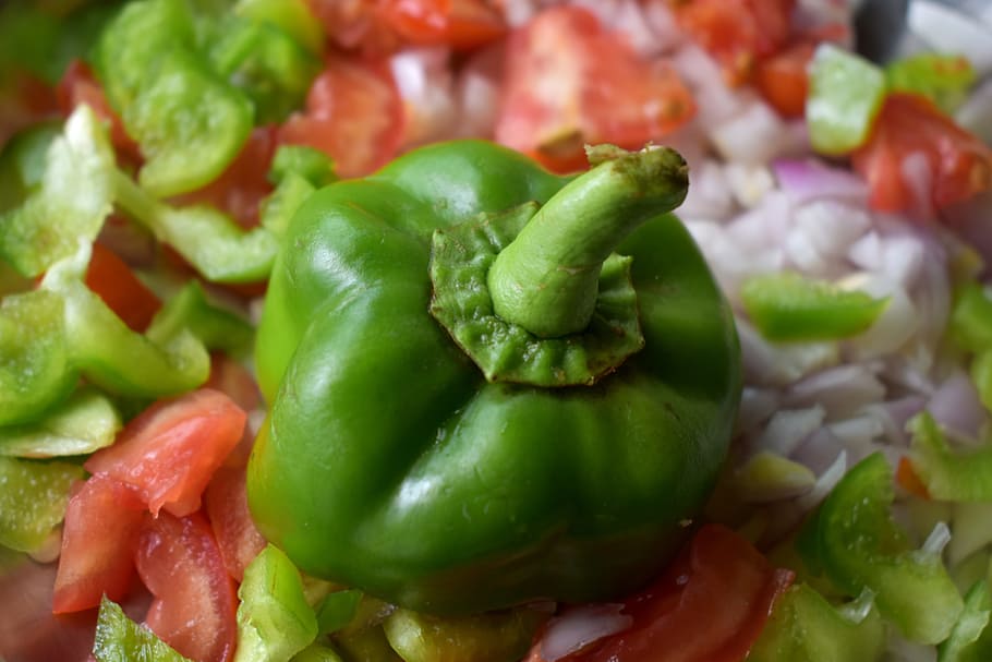 capsicum, tomato, onion, sliced, salad, vegan, healthy, vegetable, food and drink, food