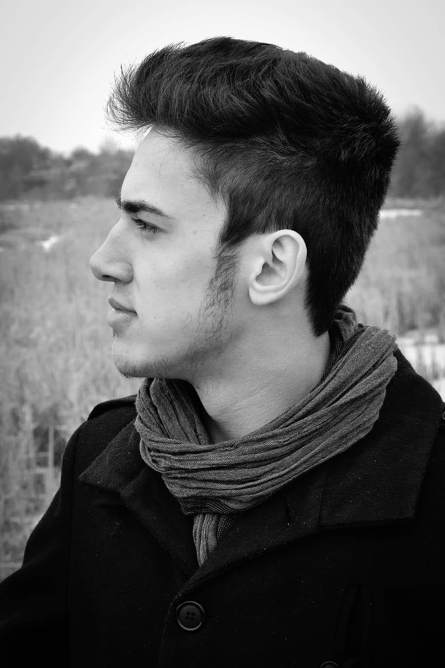 young man, profile man, dream, boy, black and white, one person, young adult, headshot, lifestyles, real people