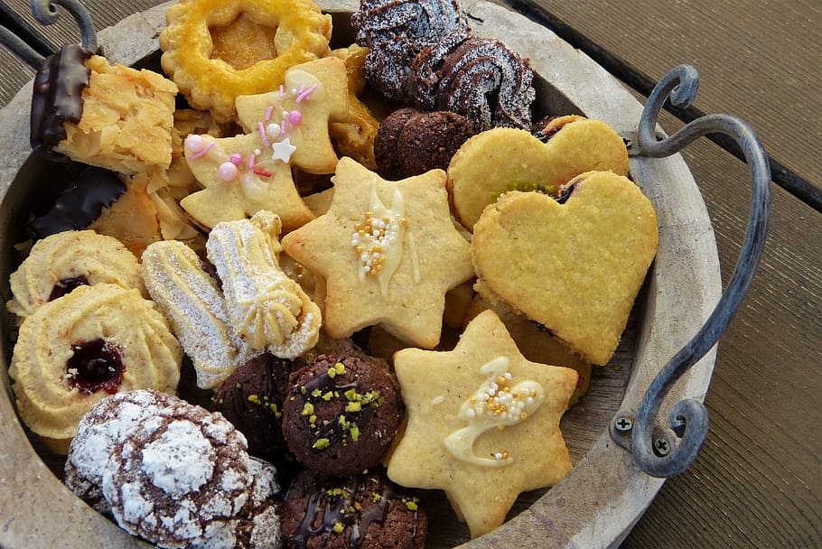 assorted-color cookie lot, tray, christmas cookies, bake, cookies, cookie, christmas, christmas time, advent, pastries