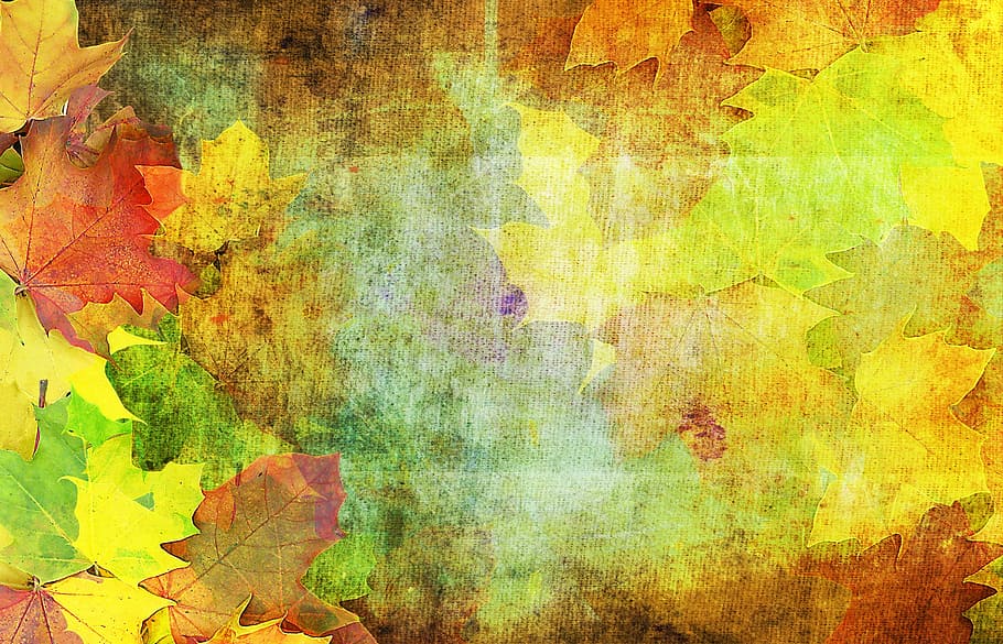 yellowbrown, green, leaves, abstract, painting, yellow, brown, green leaves, abstract painting, autumn