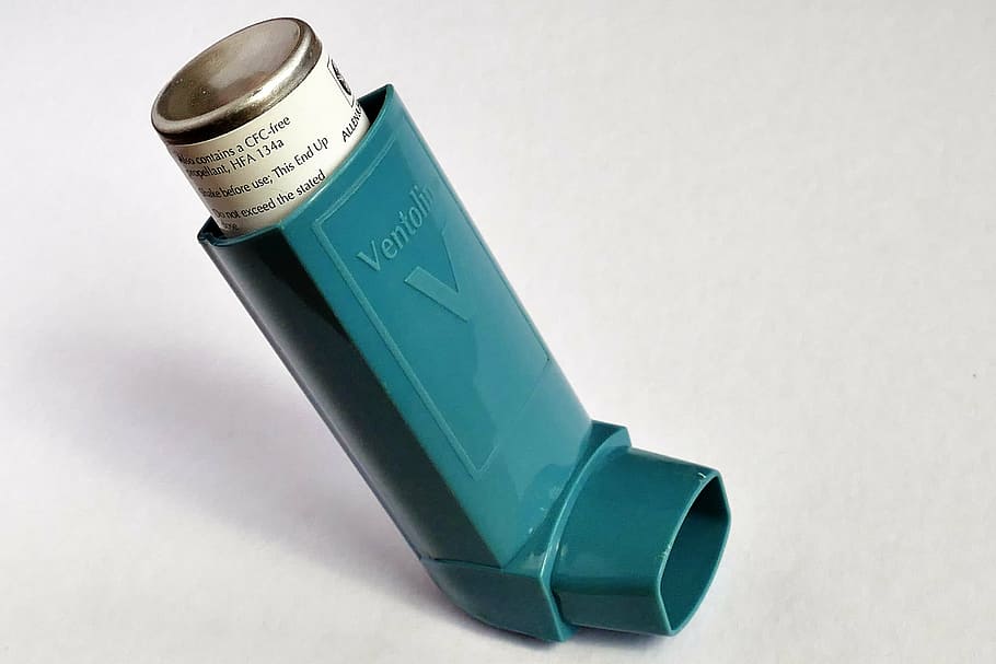 green, ventoline asthma inhaler, asthma, ventolin, breathe, inhaler, medication, health, illness, medical
