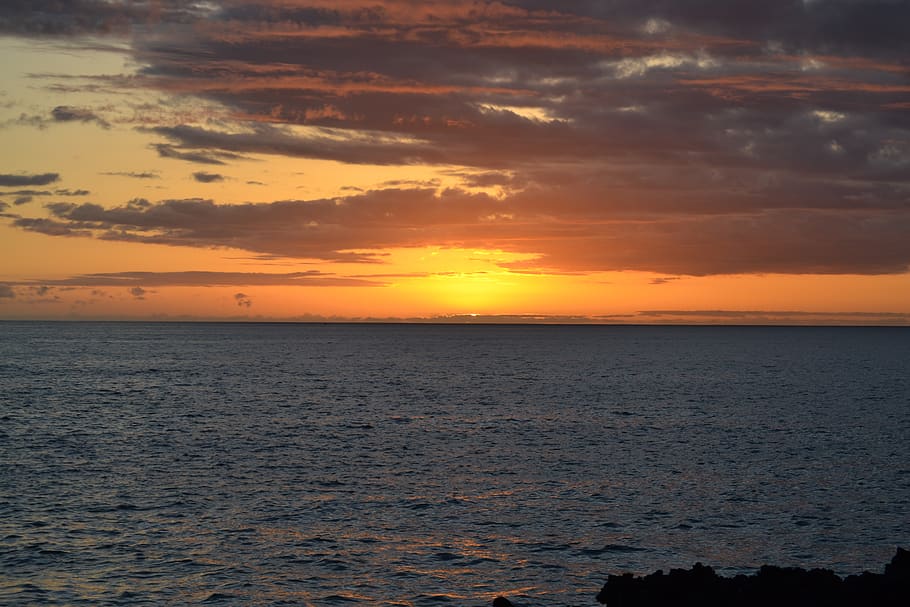 sunset, greenflash, kona, hawaii, sea, sky, pacific, tropical, green, hawaiian